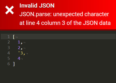This example demonstrates a JSON structure with an error. The program quickly identifies the error and prints its exact location. To easily find and fix it in the file, we activate the "Show Line Numbers" checkbox in the options. This allows us to quickly jump to the line containing the error.